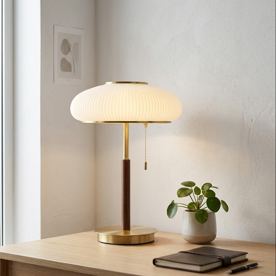 Fluted Glass Table Lamp | Walnut & Brass | Qonforta