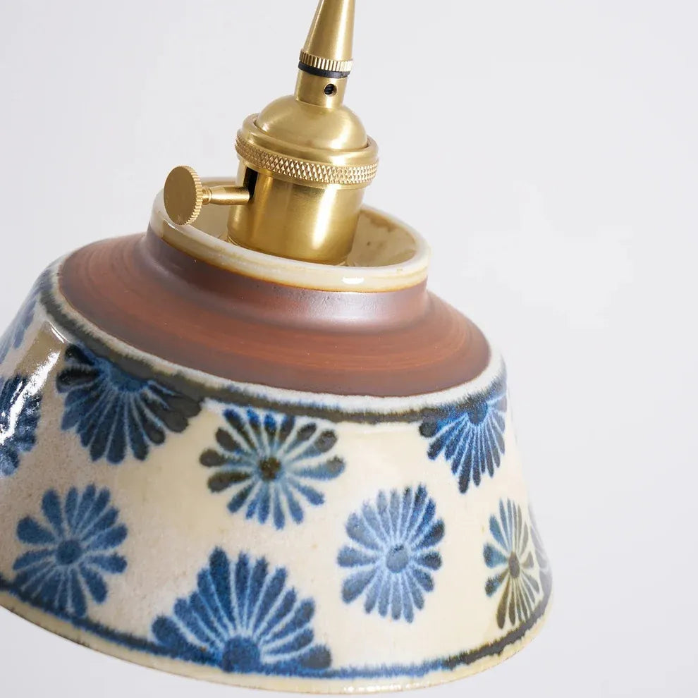 Hand-Painted Ceramic Pendant Light | Vintage Floral | Qonforta