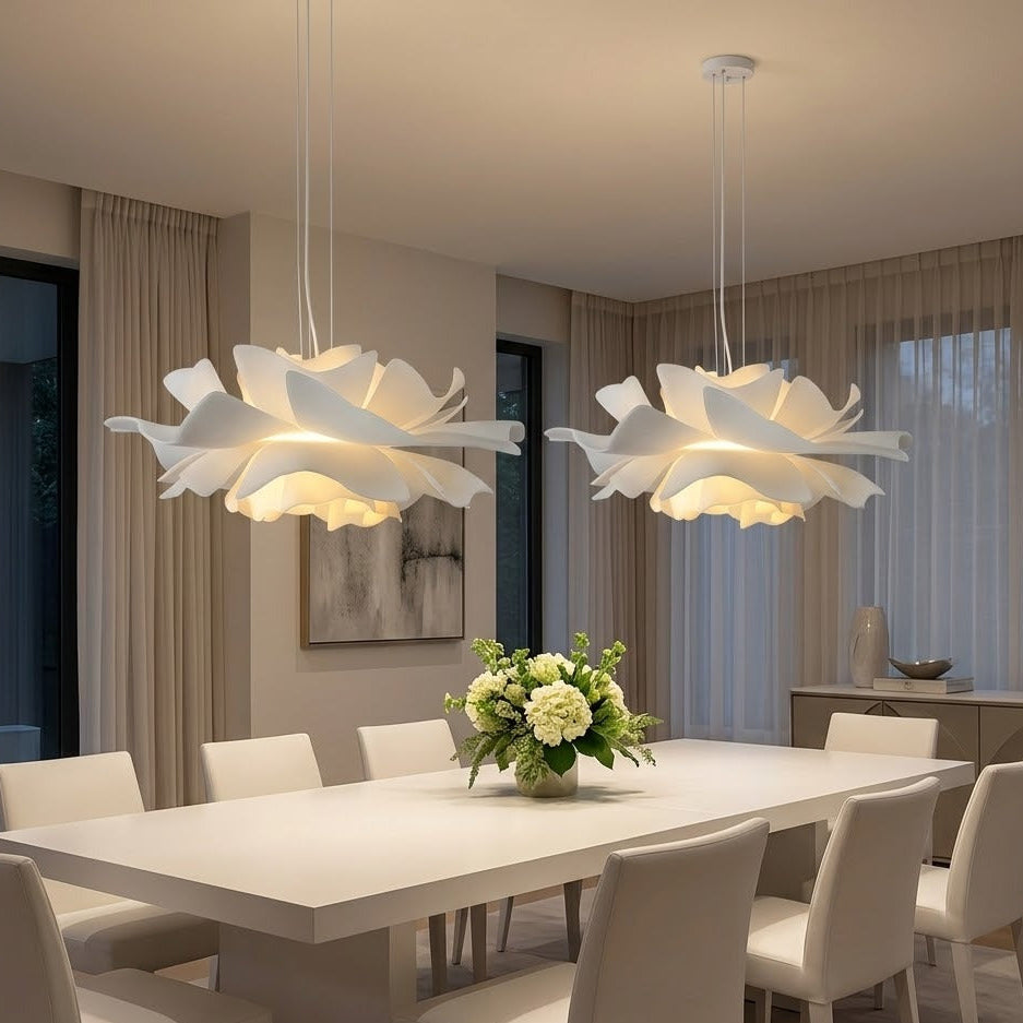 White Lotus Pendant Light | Sculptural Floral | 3 Sizes | Qonforta