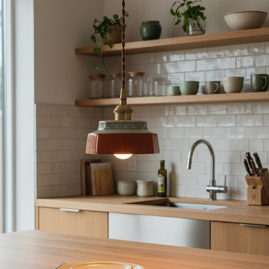 Hand-Painted Ceramic Pendant Light | Copper | Qonforta