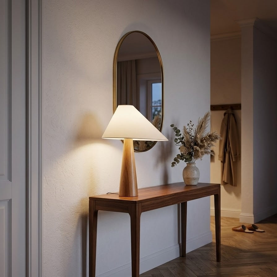 Vintage Wooden Table Lamp | Sculptural Base | Qonforta