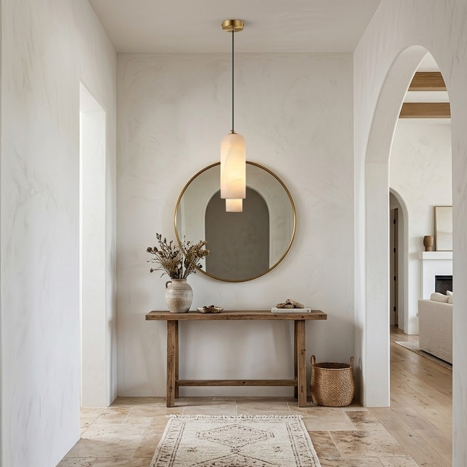 Alabaster Brass Pendant Light | Natural Stone | Qonforta