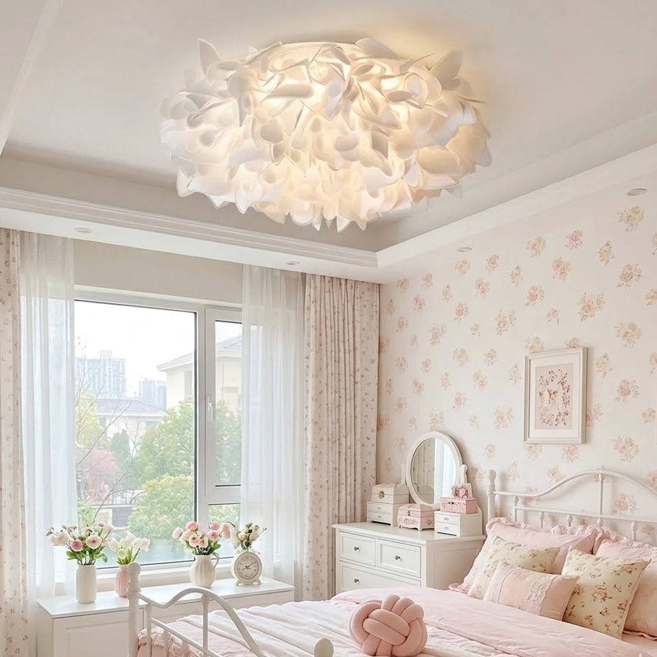 Qonforta BloomFlush White Flush Mount Ceiling Flower Flush Mount Ceiling Light | Dimmable LED, Remote, 2 Sizes | Qonforta