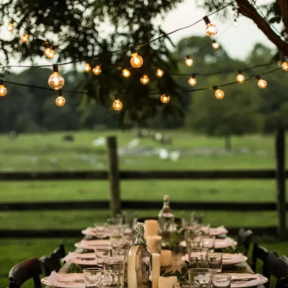 Outdoor LED String Lights | Guinguette Style | 2 Sizes | Qonforta