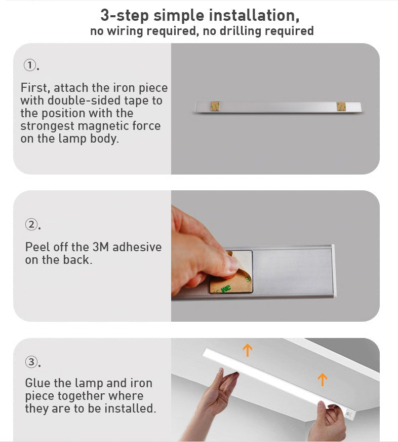 Motion Sensor Under Cabinet Light | USB Rechargeable, 3 Sizes | Qonforta