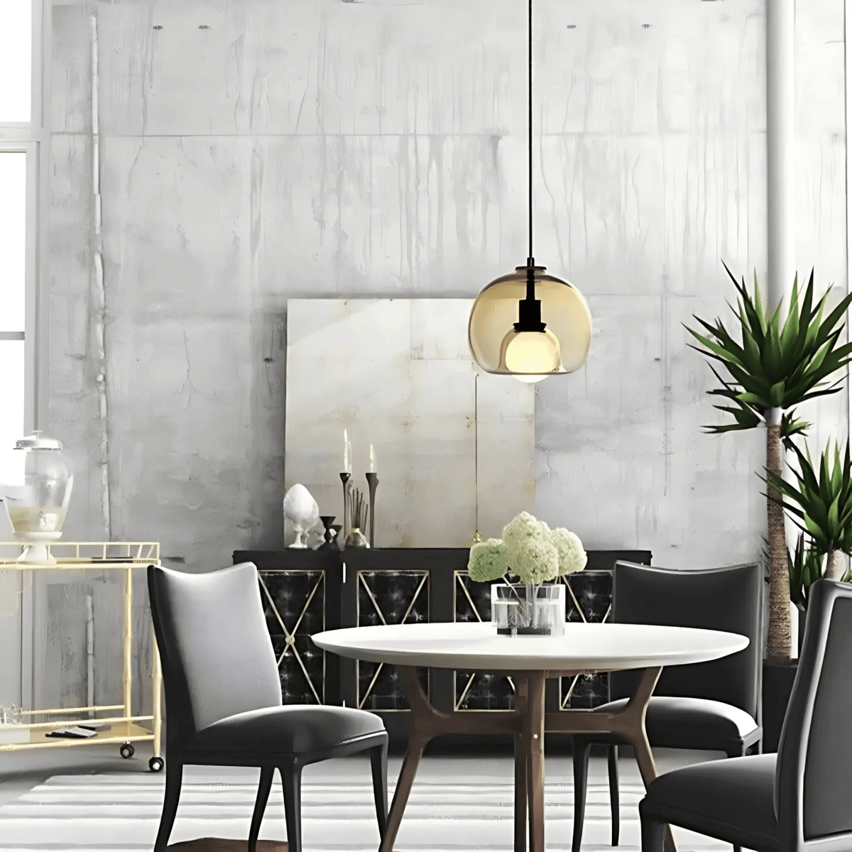 Amber Clyde pendant light over a round dining table