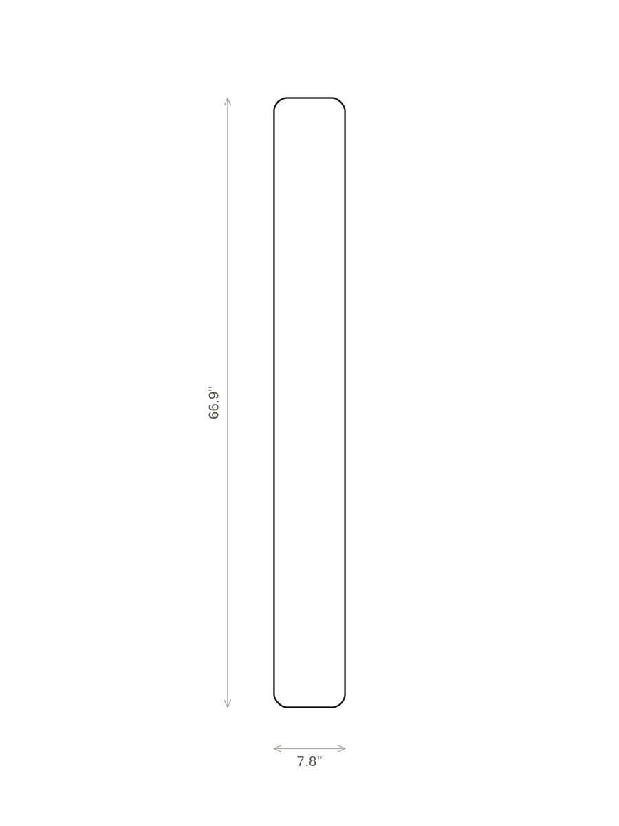 Dimension drawing of the Calla flowers floor lamp showing 66.9 inch height and 7.8 inch diameter