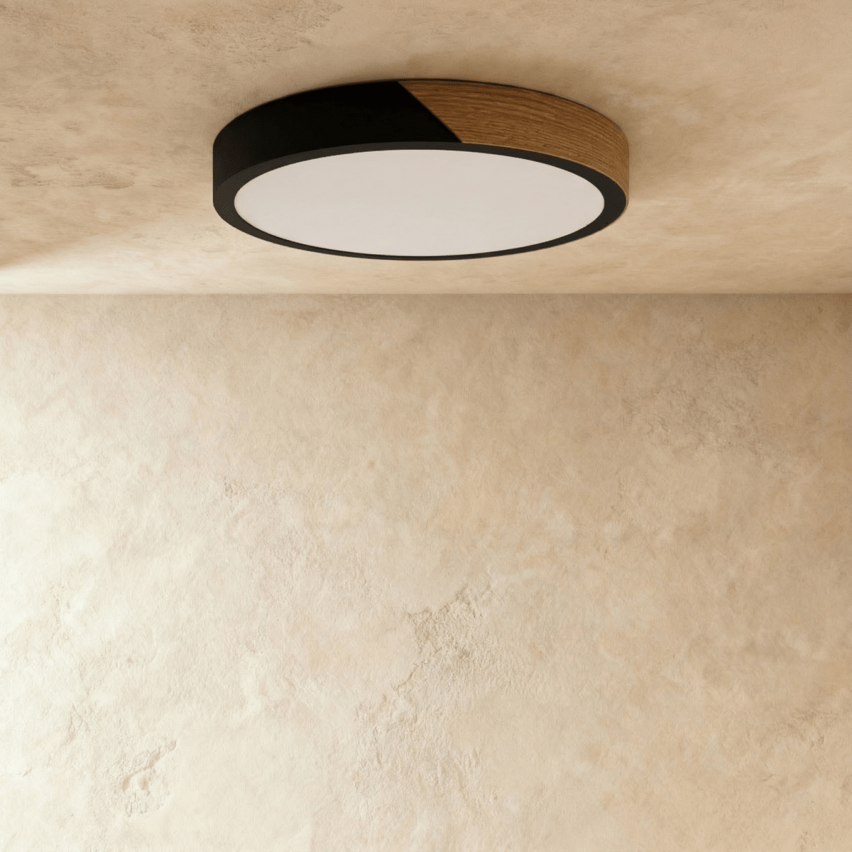 Wood & Iron Flush Mount Ceiling Light – Dimmable | Qonforta