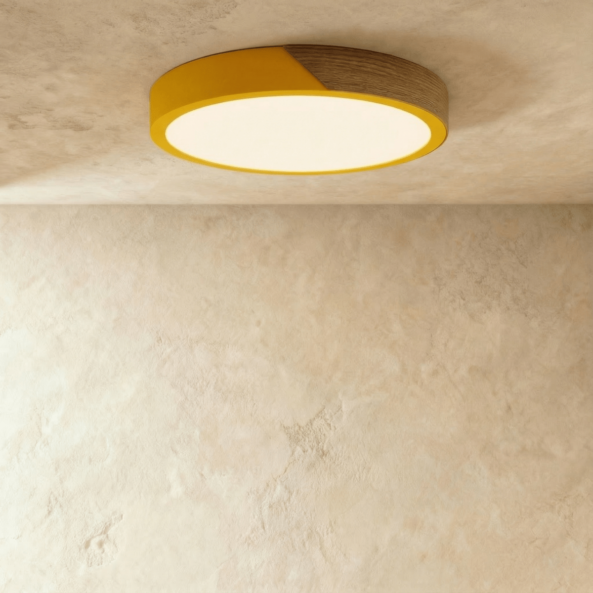 Wood & Iron Flush Mount Ceiling Light – Dimmable | Qonforta