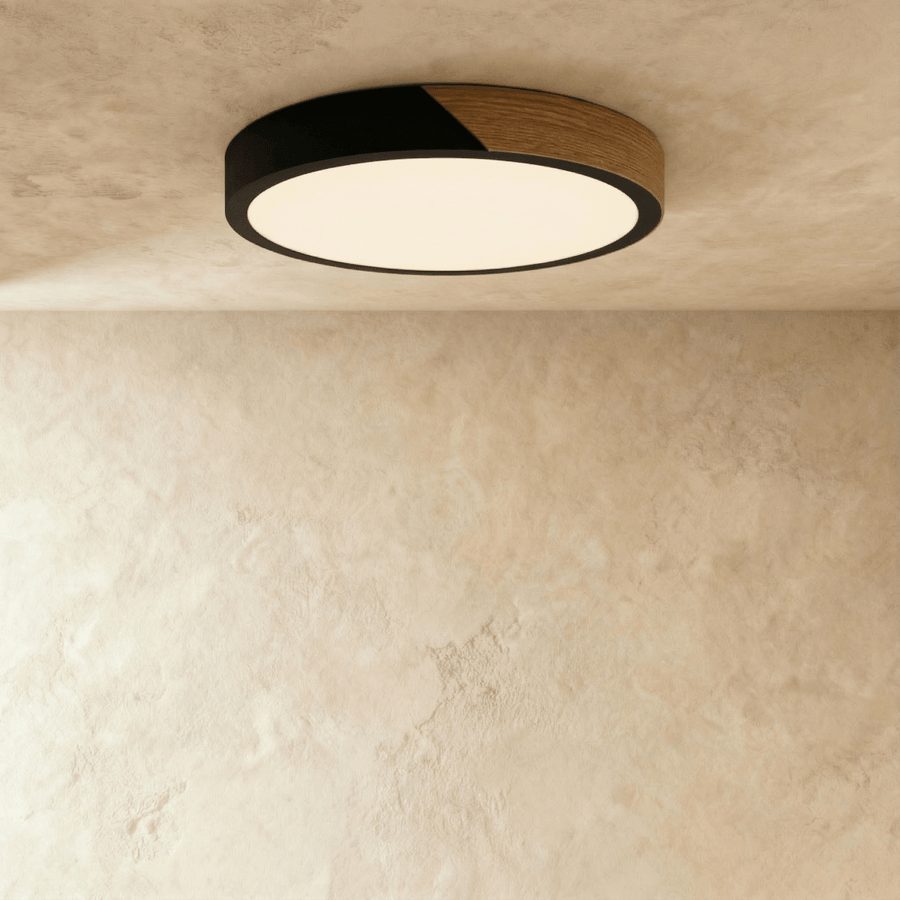 Wood & Iron Flush Mount Ceiling Light – Dimmable | Qonforta