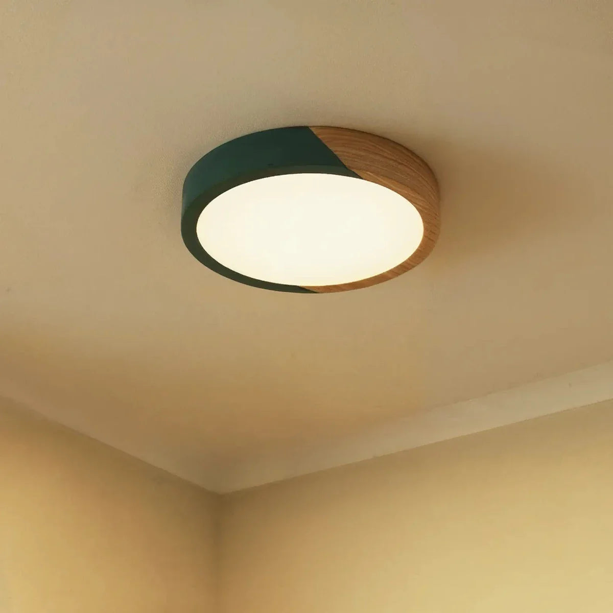 Wood & Iron Flush Mount Ceiling Light – Dimmable | Qonforta