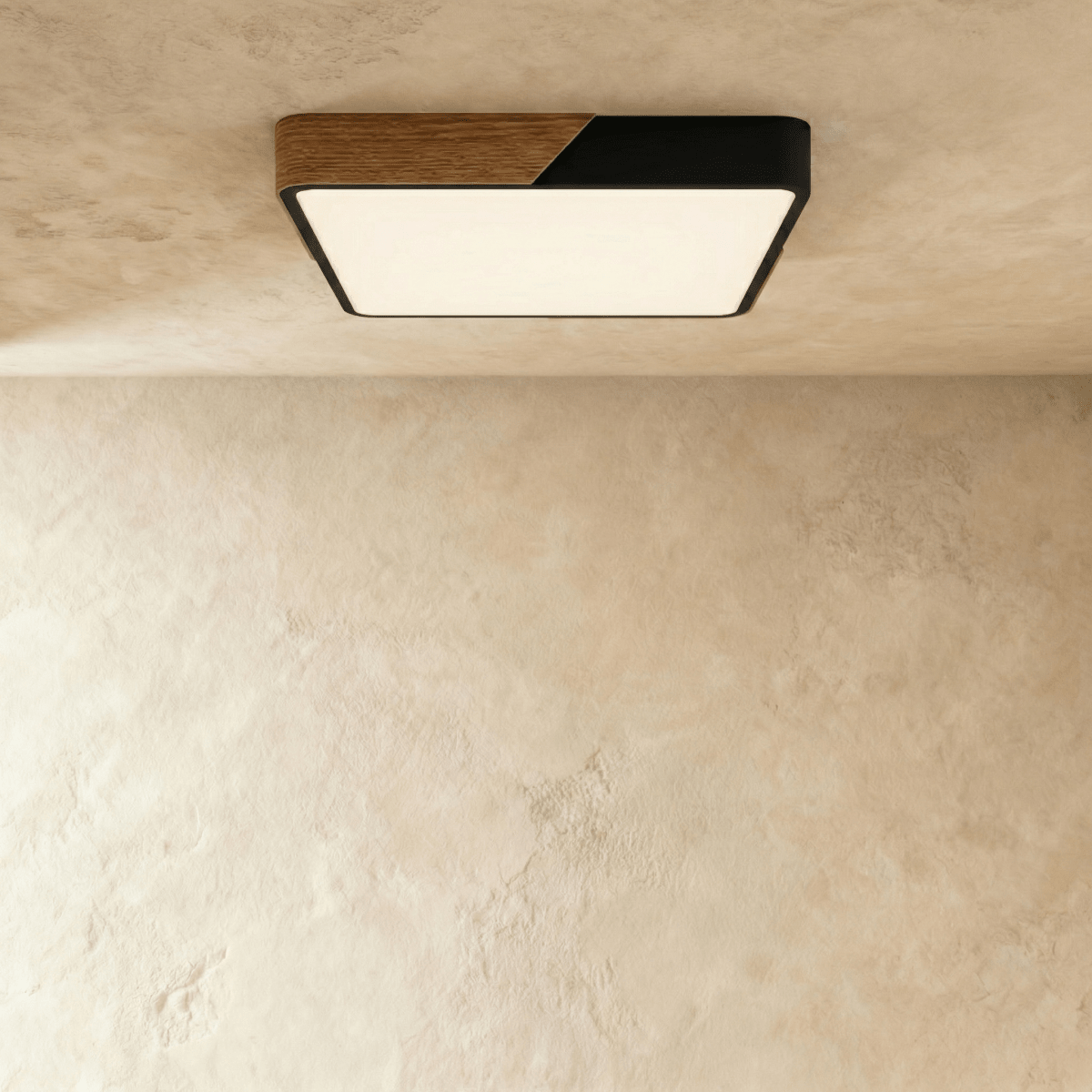 Wood & Iron Flush Mount Ceiling Light – Dimmable | Qonforta