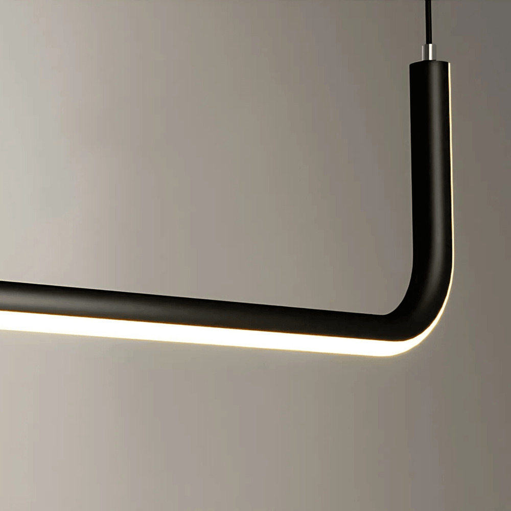 Close view of the lit end of a black Dumont light bar