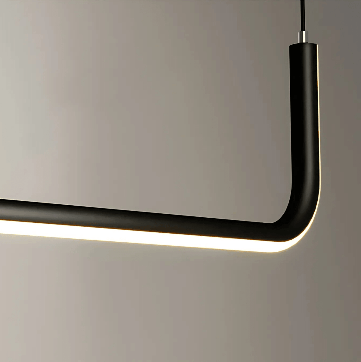 Close view of the lit end of a black Dumont light bar