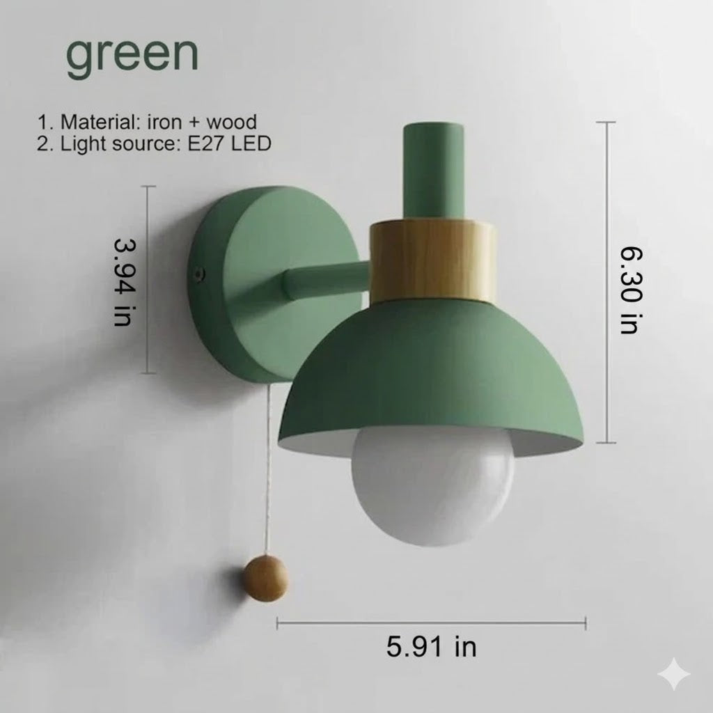 Nordic Wall Sconce Metal & Wood Pull Chain Switch – 4 Colors | Qonforta