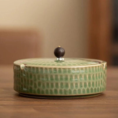 Handmade Ceramic Ashtray with Lid, Japanese Style Glazed Pottery, 5 Colors