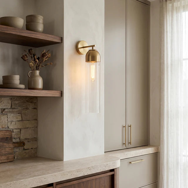 Glass Tube Wall Sconce – Dimmable Brass Modern Light | Qonforta