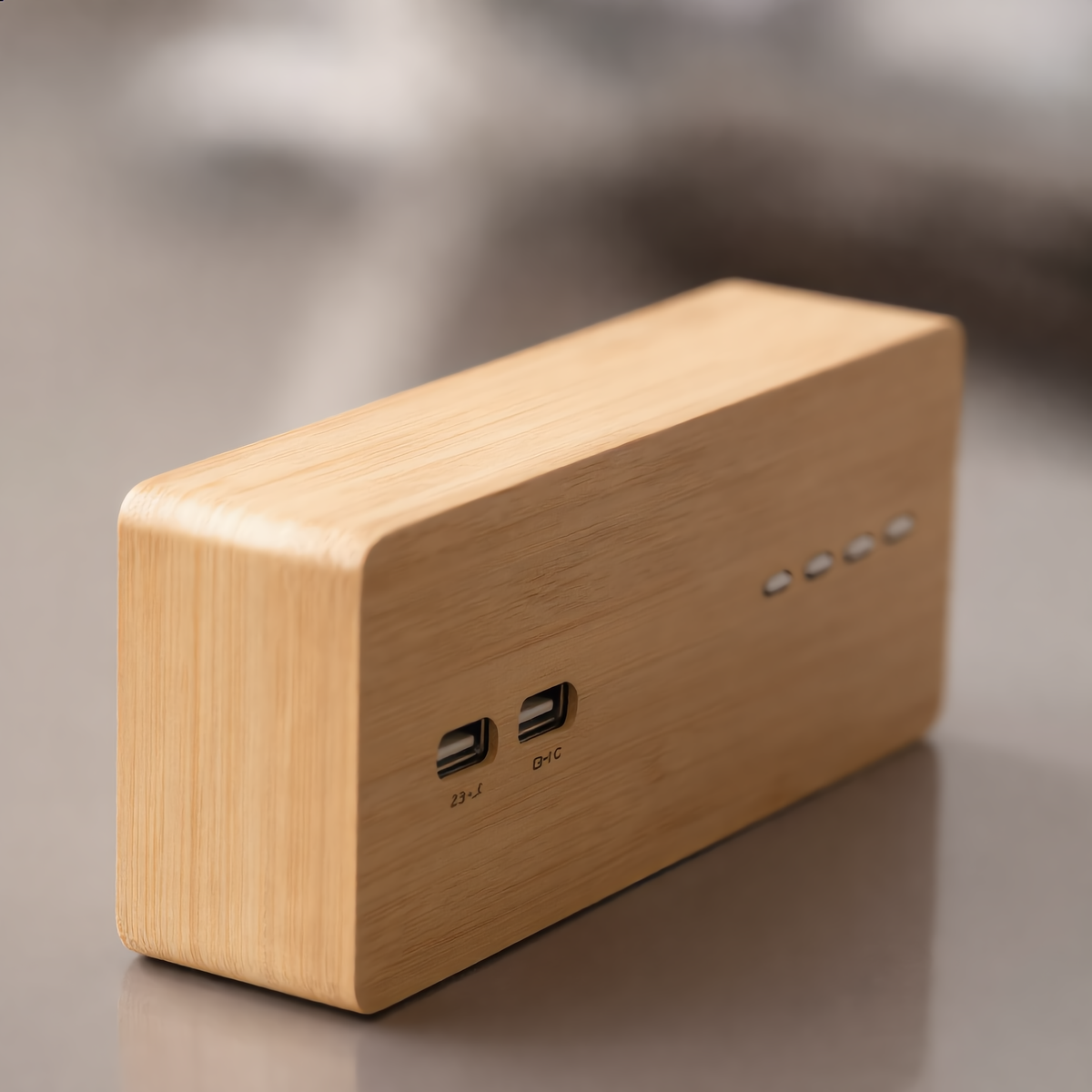 Tempo bamboo alarm clock seen from the back