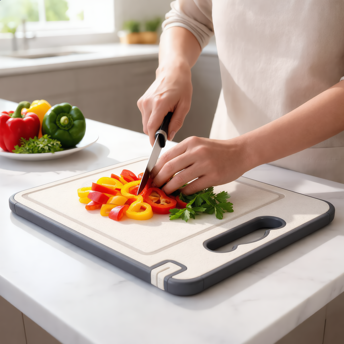 Maestro Dual-Sided Cutting Board - Built-In Sharpener | Qonforta