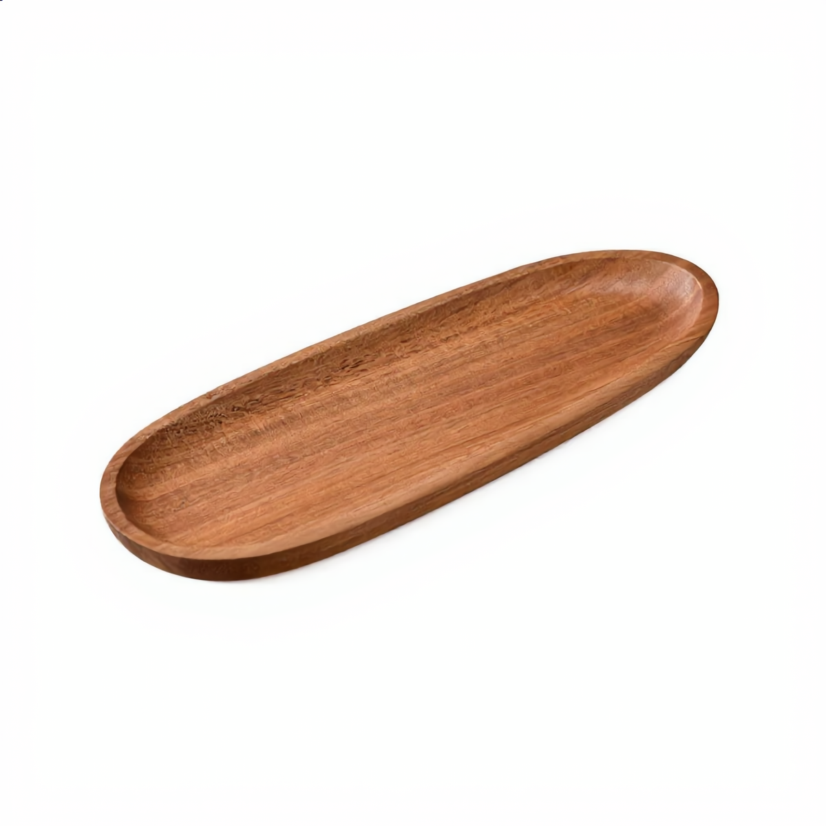 Narrow oval acacia tray holding sliced bread