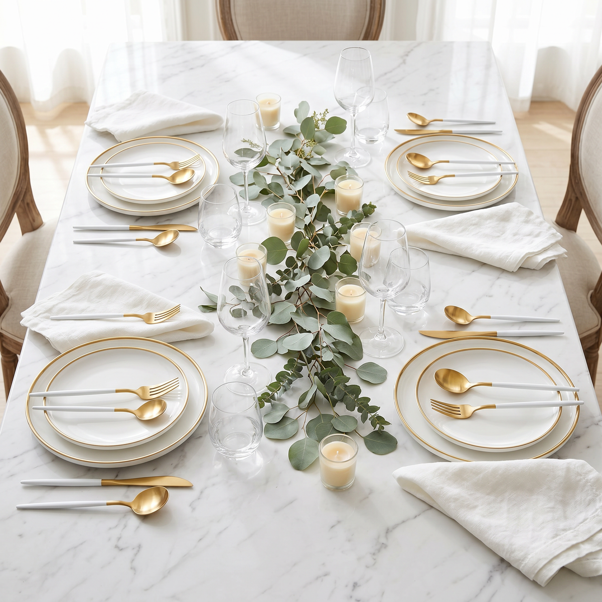 Aurelia Flatware Set – 30-Piece White and Gold | Qonforta
