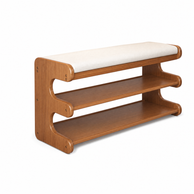Entryway Shoe Storage Bench with Cushioned Seat, Bamboo, Walnut Tone
