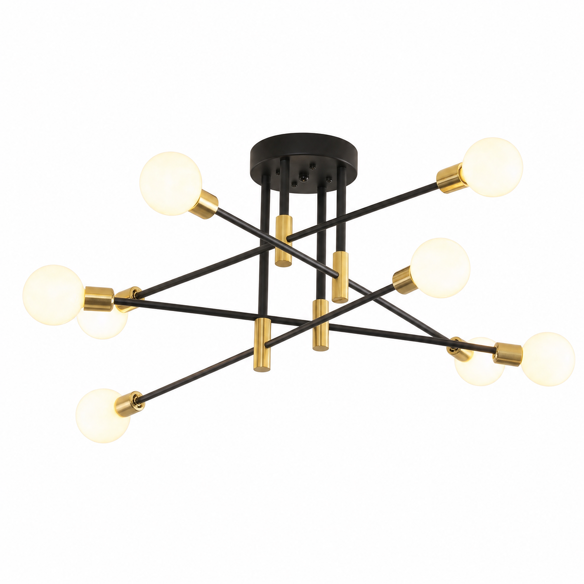 Close-up of the Ramo Stellare sputnik ceiling light canopy and brushed brass sockets