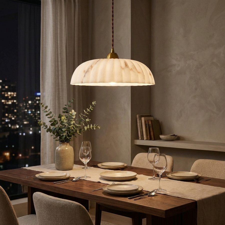 Orielle organic pendant light above a modern dining table