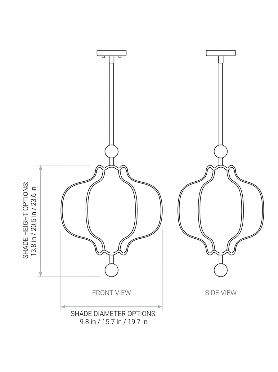 Lanora pendant light size sketch with dimensions
