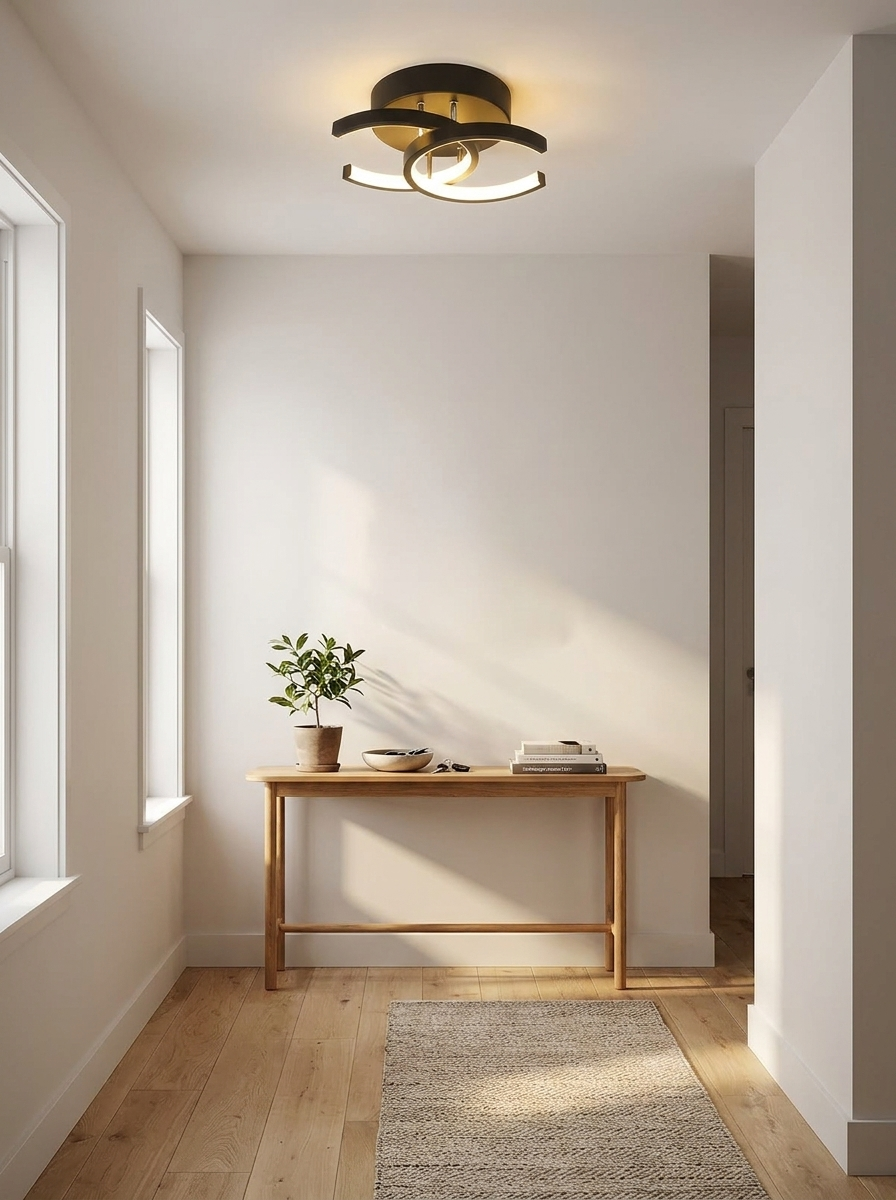 Acantha LED flush mount ceiling light in a modern hallway