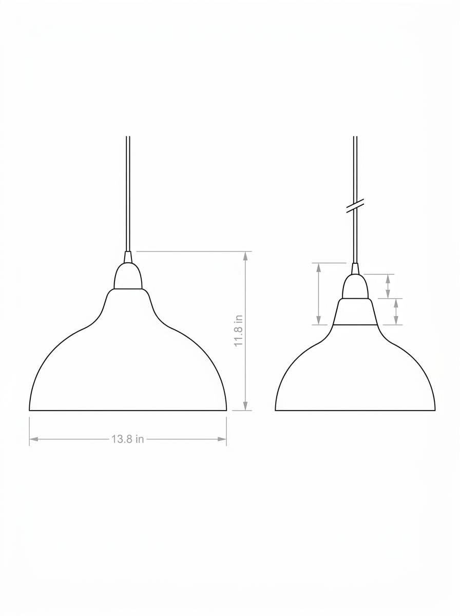 Anthea wood pendant light size sketch with dimensions in inches