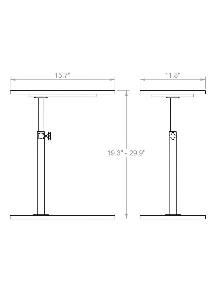 Dimension drawing of the Luxoria side table in inches, 15.7 by 11.8 top and 19.3 to 29.9 height