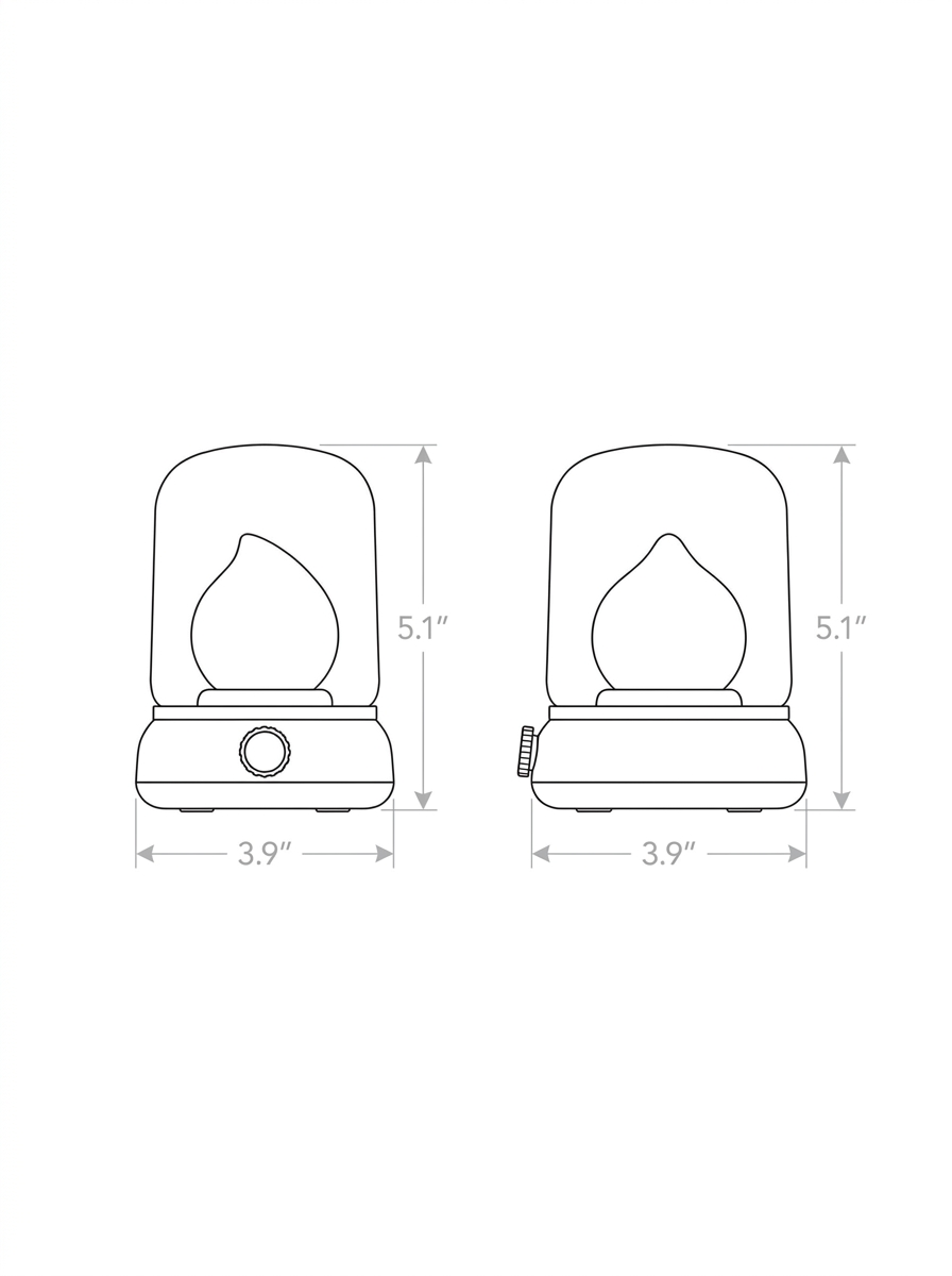 Dimension drawing of the flame LED night light, 3.9 inch diameter and 5.1 inch height