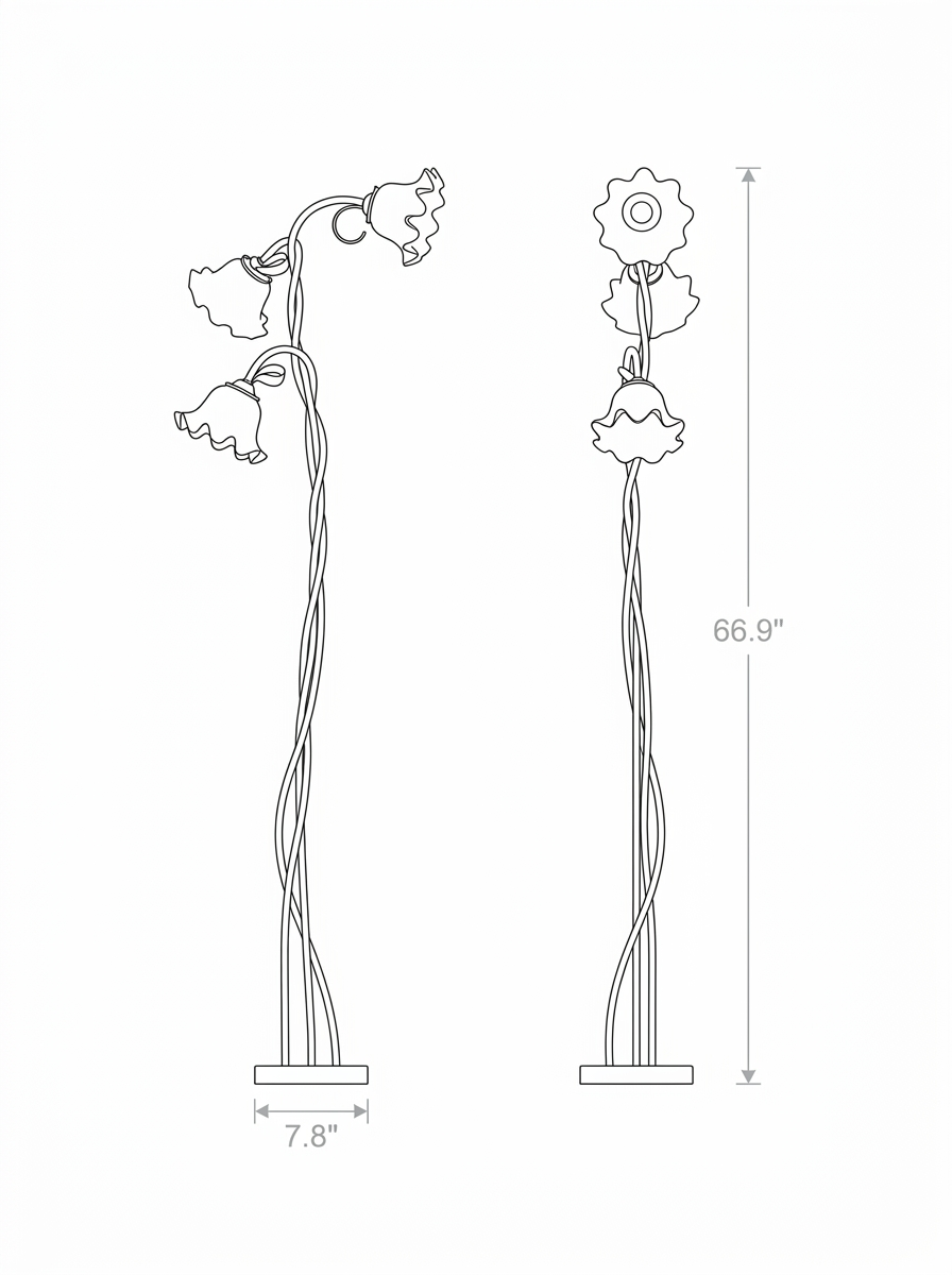 Calla lily floor lamp dimension drawing in inches