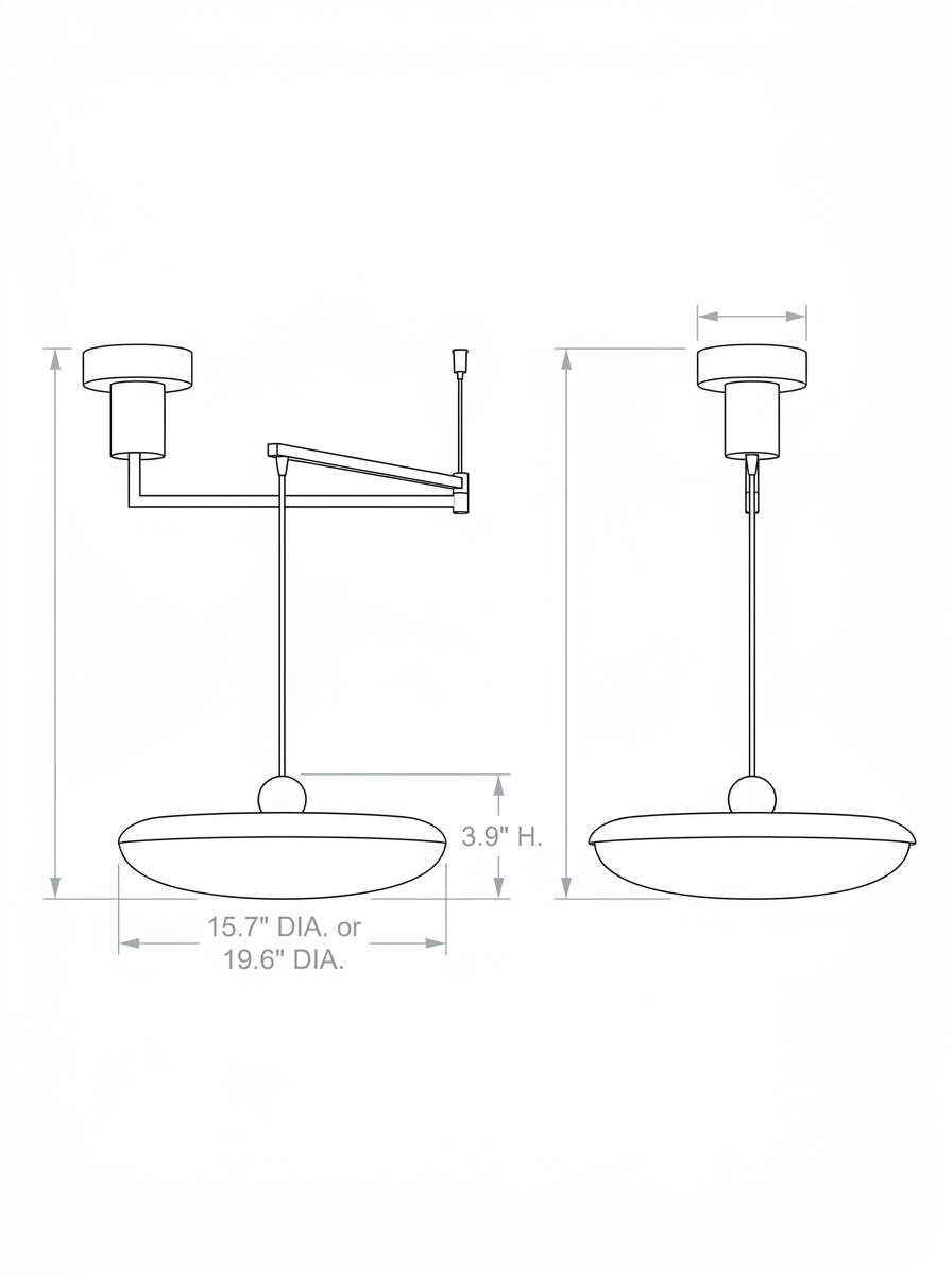 Tizio flat disc pendant light dimension drawing in inches
