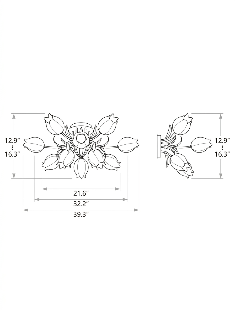 Ricko flower ceiling light dimension drawing in inches