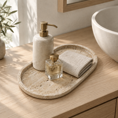 Travertine Vanity Tray, Natural Stone Tray in Round, Oval or Rectangle