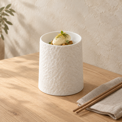 Textured Ceramic Pedestal Dish, Matte White or Black Dessert Serving Dish