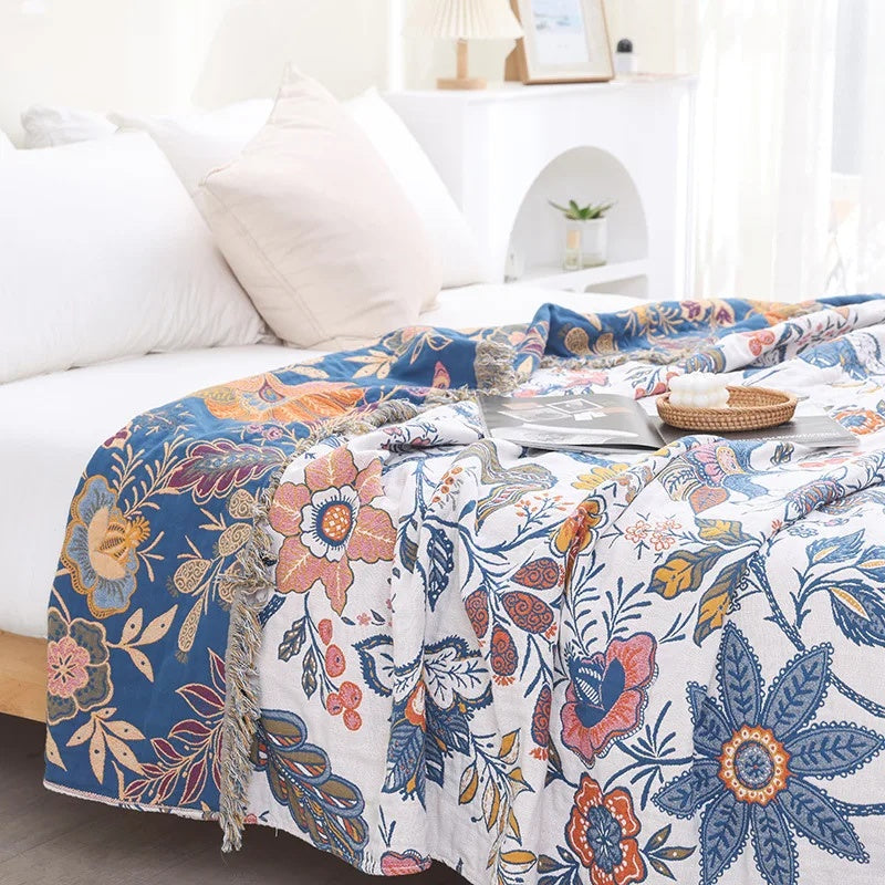 Rustic Artistic Flora reversible cotton throw blanket