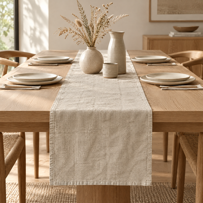 Stonewashed Pure Linen Table Runner, Natural, White, Sage, Olive or Rust