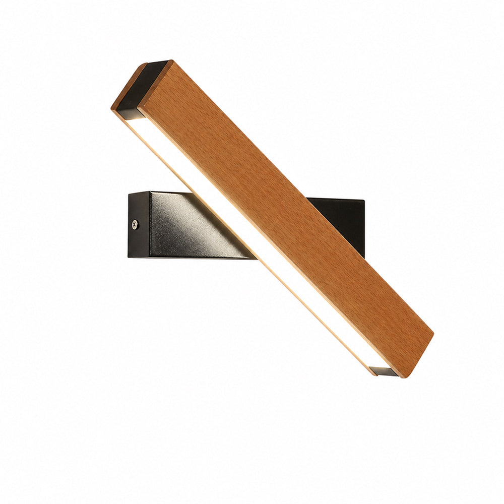 Large black LED wall lamp shown at full length with its wood accent visible