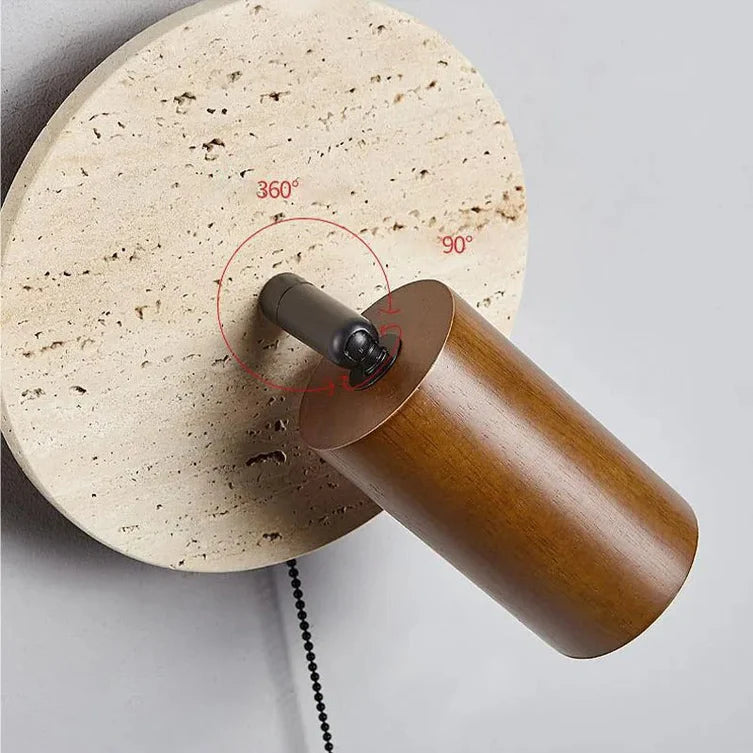 Travertine Marble Rotatable Wall Sconce | Wood & Walnut | Qonforta