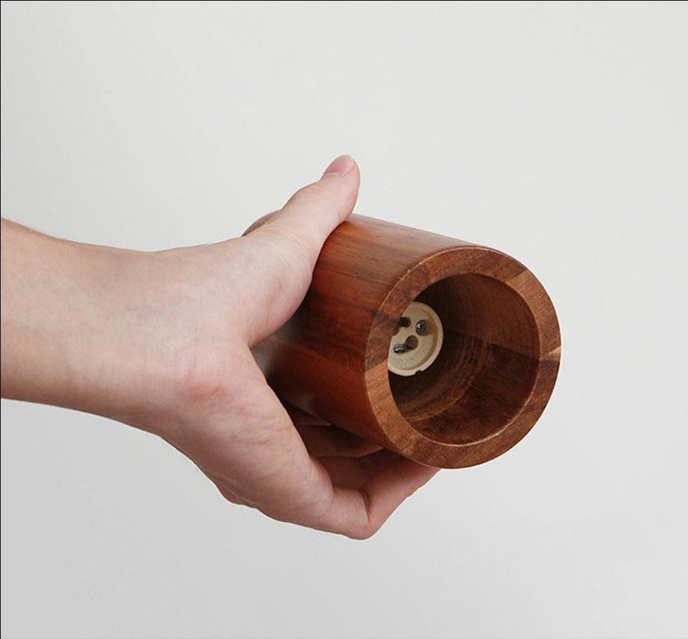 Solid wood mini pendant light close view of the hardware detail
