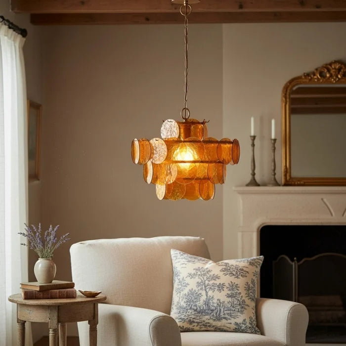 Amber Glass Disc Pendant Light | 2 Sizes & Colors | Qonforta