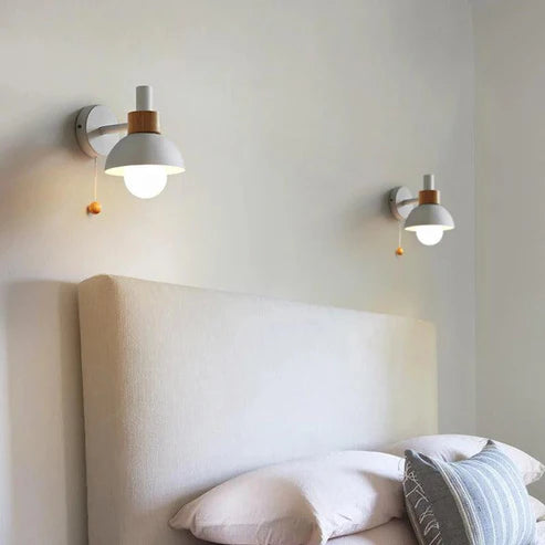 Nordic Wall Sconce Metal & Wood Pull Chain Switch – 4 Colors | Qonforta