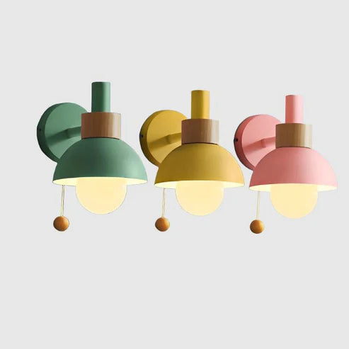 Nordic Wall Sconce Metal & Wood Pull Chain Switch – 4 Colors | Qonforta