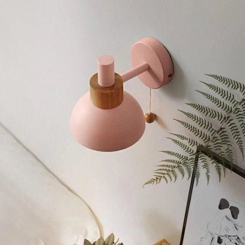 Nordic Wall Sconce Metal & Wood Pull Chain Switch – 4 Colors | Qonforta