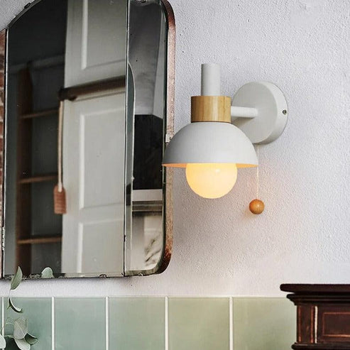 Nordic Wall Sconce Metal & Wood Pull Chain Switch – 4 Colors | Qonforta