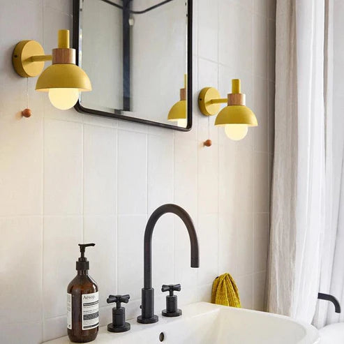 Nordic Wall Sconce Metal & Wood Pull Chain Switch – 4 Colors | Qonforta