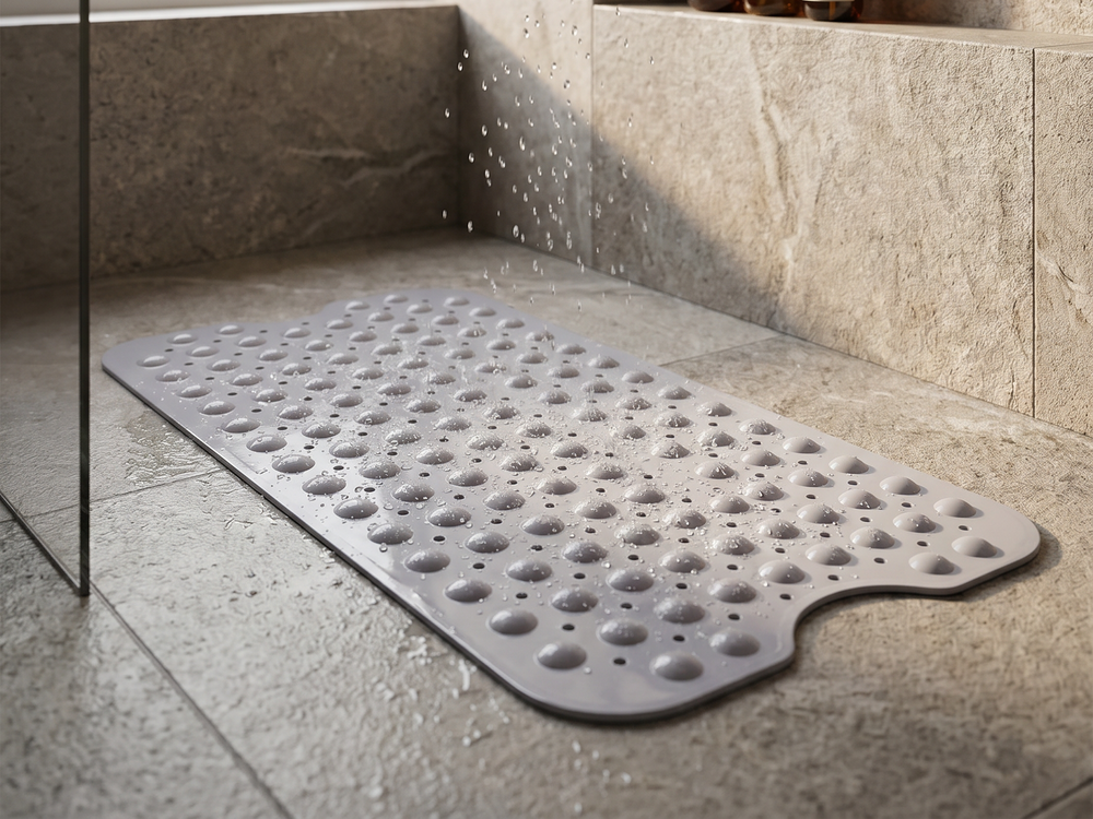 Gray Onda Sicura non-slip bath mat on a shower floor